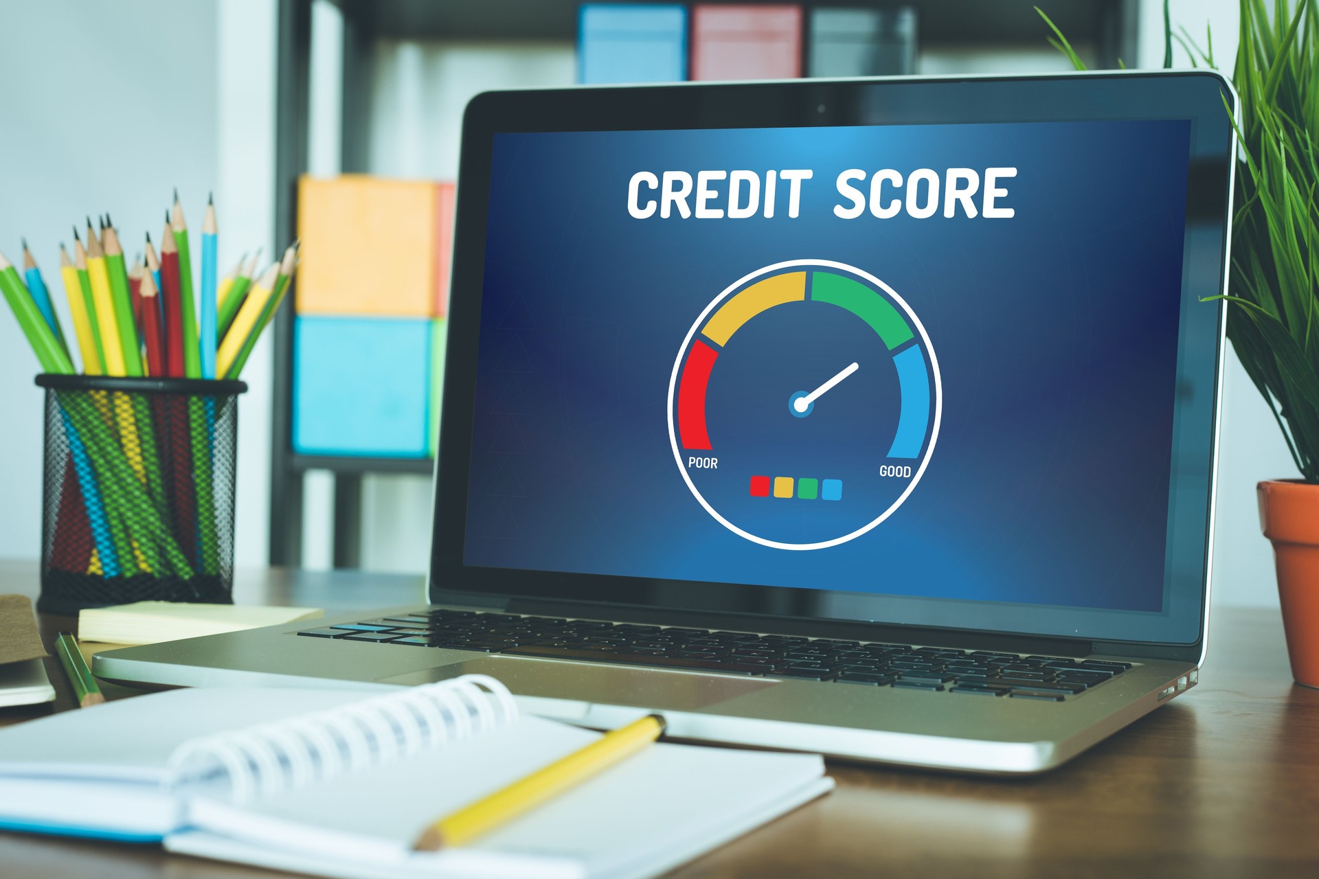 Computer with credit score application on a screen